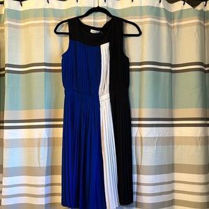 Calvin Klein colour block pleated dress.